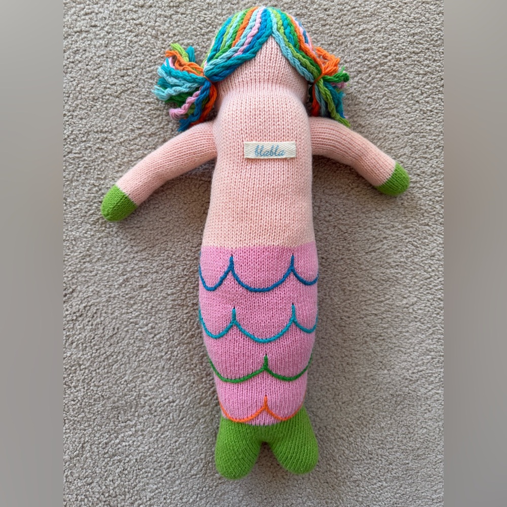Blabla Mermaid Knit Doll Pink Rainbow Hair Large Stuffed Toy - Picture 2 of 2